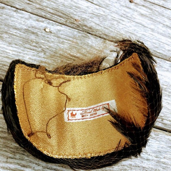 Vintage Brown Pheasant Feather Hat with Rhinestone main image 4